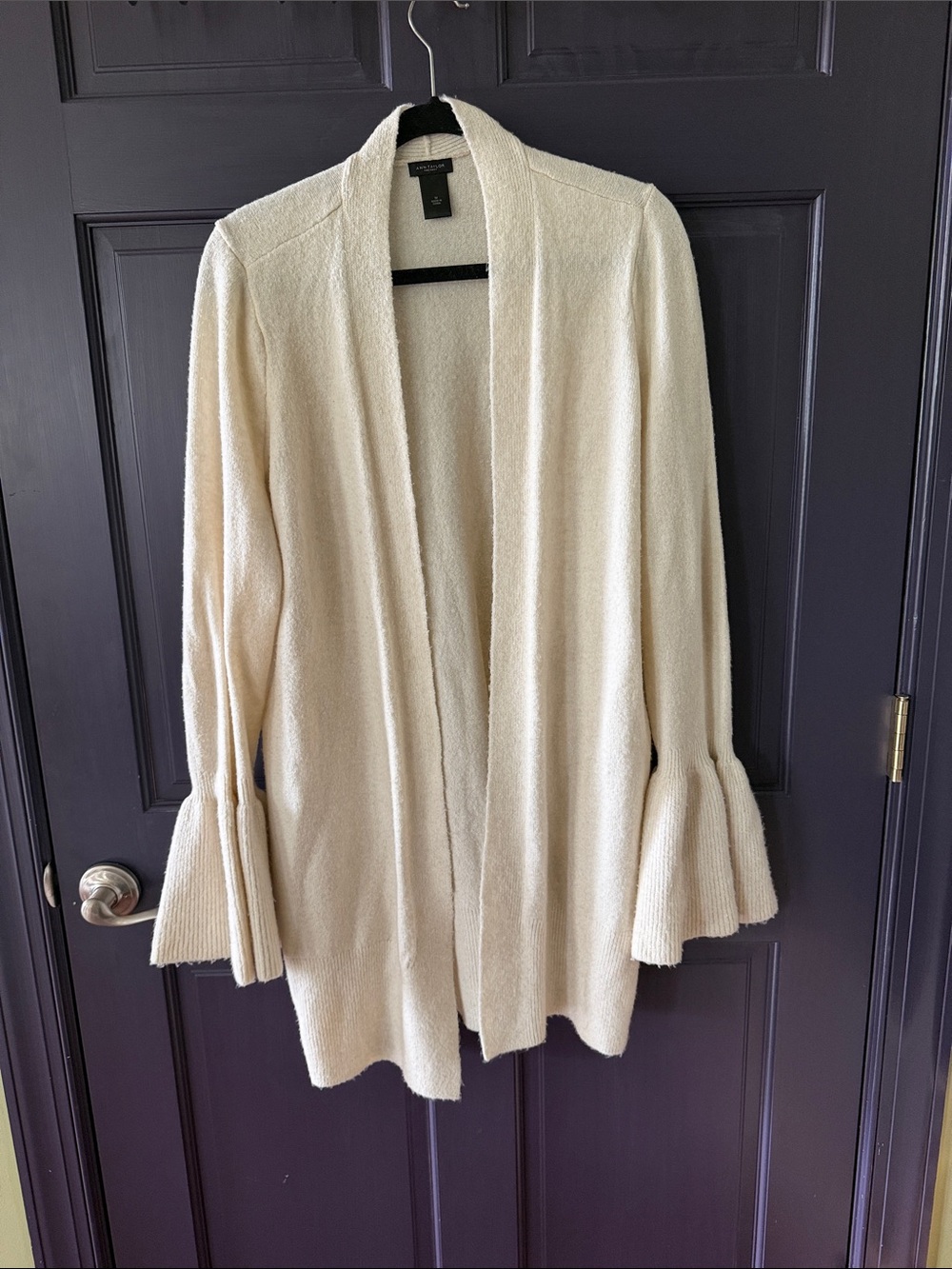 Ann Taylor Cream Open-Front Cardigan with Fluted Sleeves